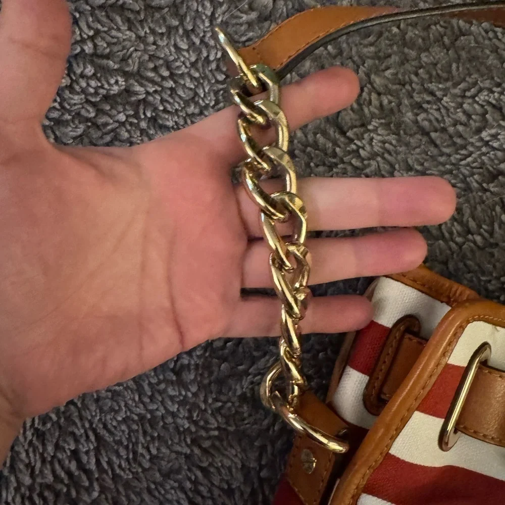 MICHAEL KORS Red and White Striped Hamilton Bag